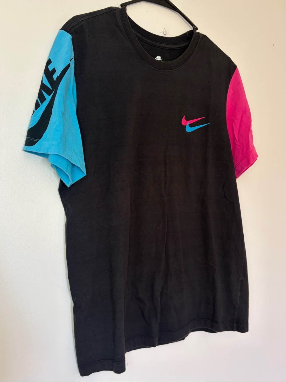 Nike Colorblock Tee Large Black Pink Blue Double Swoosh Shirt
